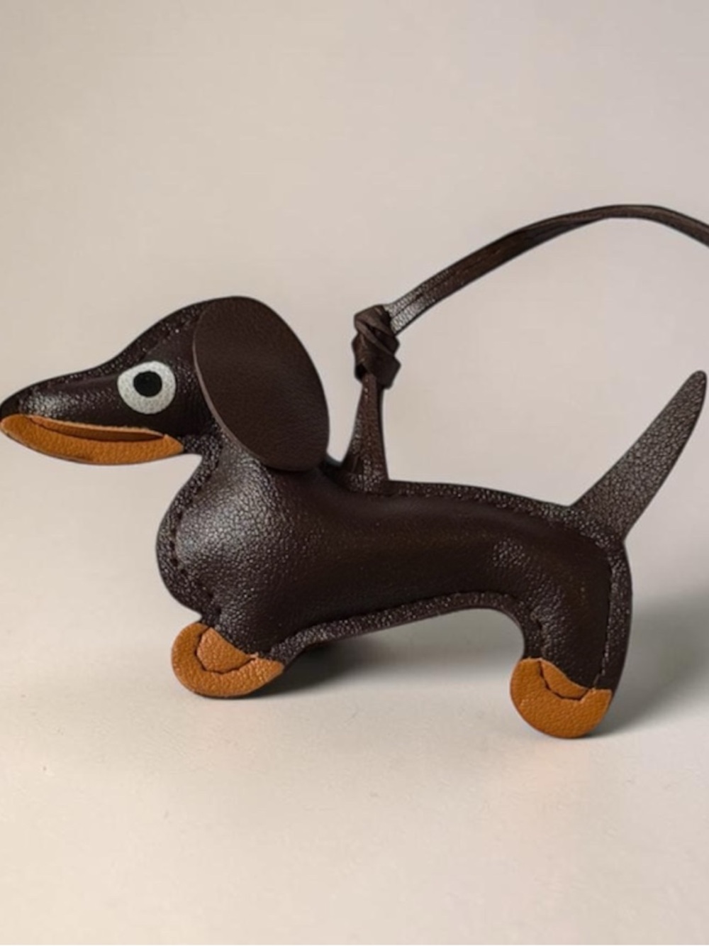 Leather Dachshund Dog Charm in Dark Brown with Tan Accents